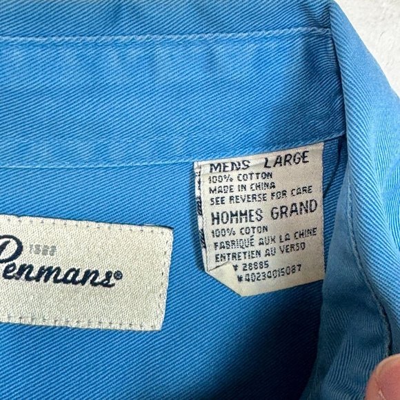Vintage Penmans Men's L Polo Dress Shirt Blue Button Up Short Sleeve - Picture 4 of 12